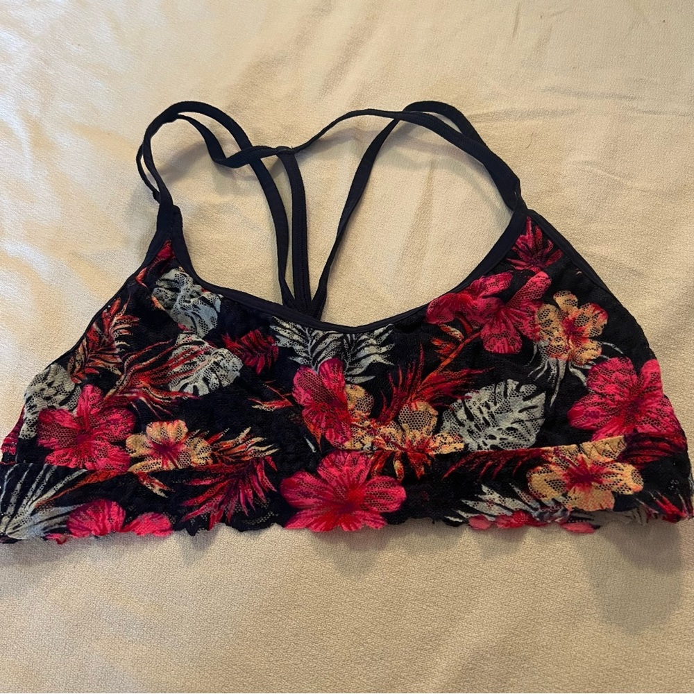 Pink Victoria’s Secret floral mesh bralette top. Size small